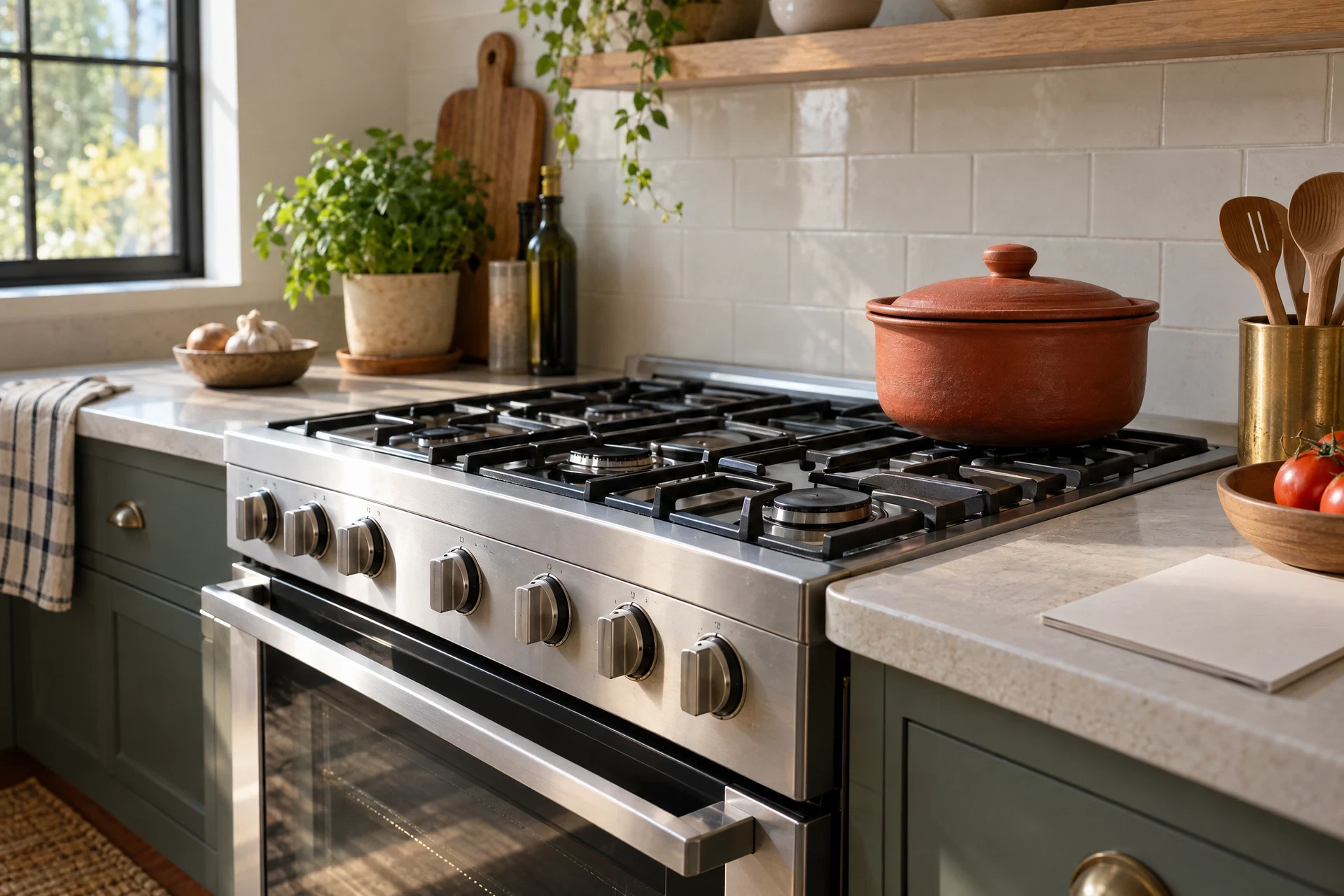 Generic clean stove in calm kitchen with untouched controls