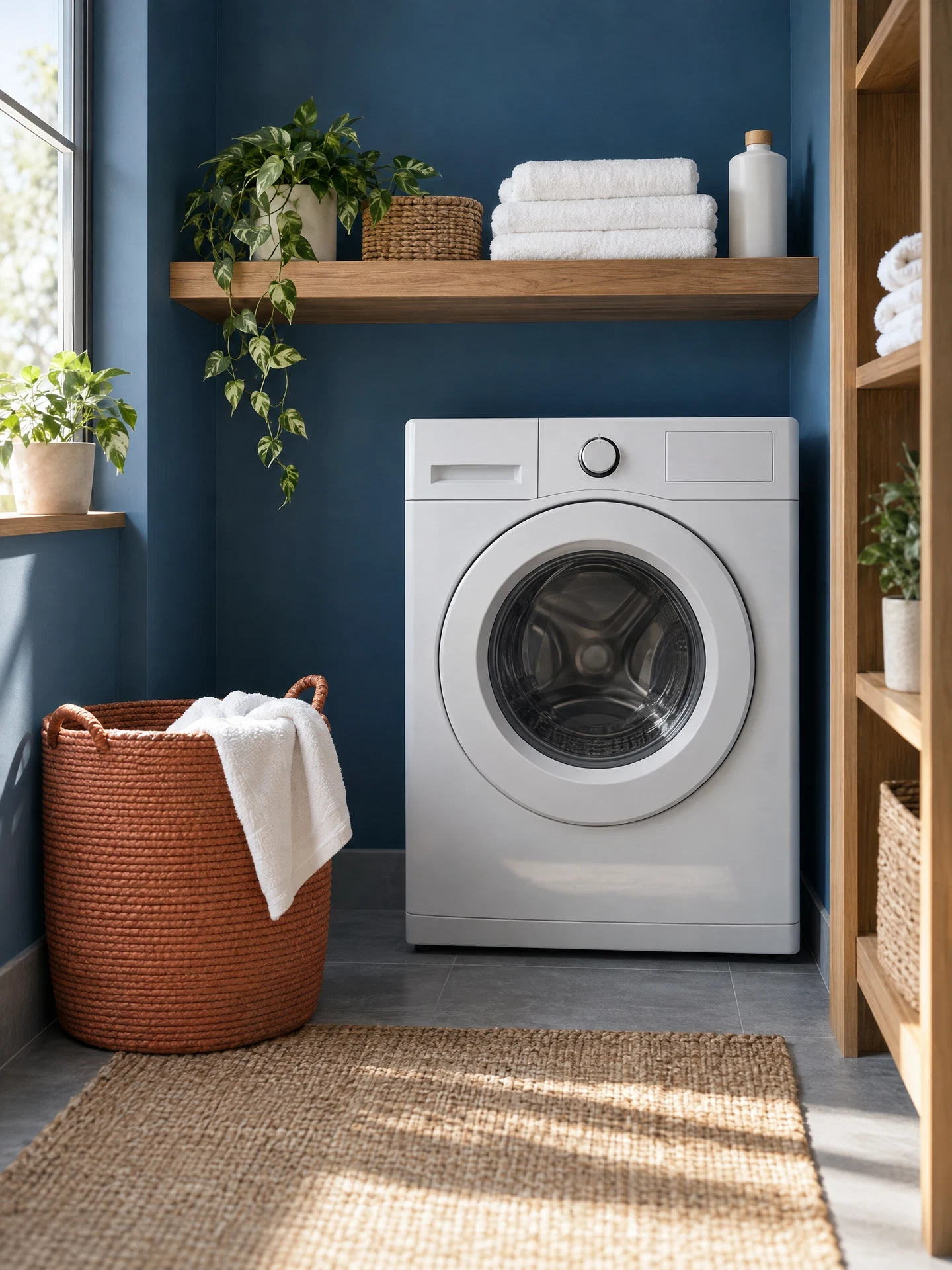 Quiet laundry nook with generic washing machine silhouette